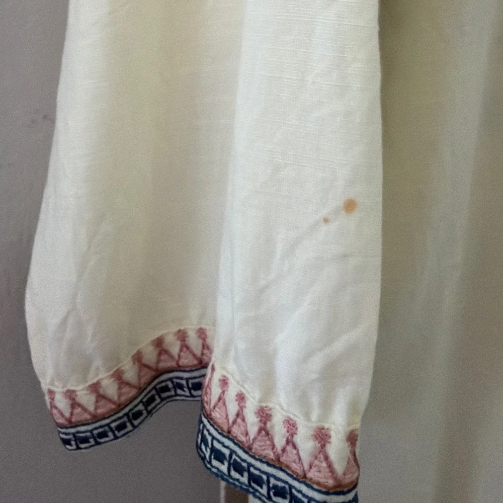 Khaadi Women Embroidered Kurta Tunic Off-White Viscose Cotton Sz 14 Long Sleeve